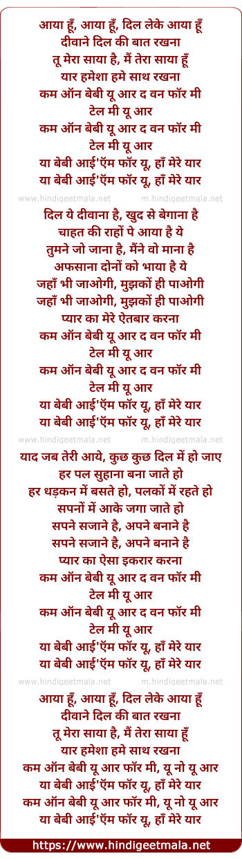 lyrics of song Aaya Hu, Dil Leke Aaya Hu