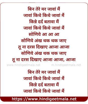 lyrics of song Bin Tere Mar Jaawaan Main