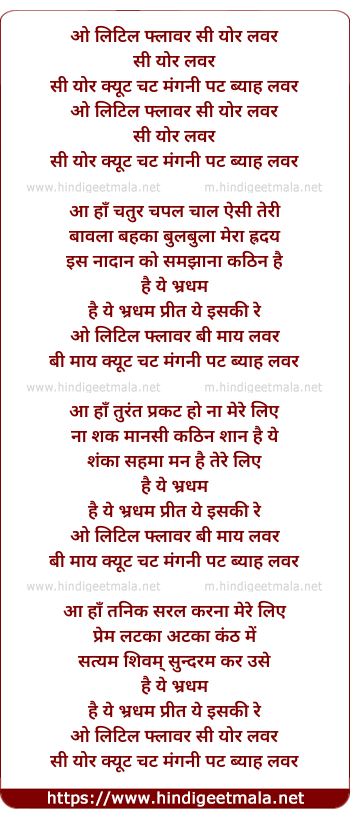 lyrics of song Chat Mangani Pat Byaah Lover