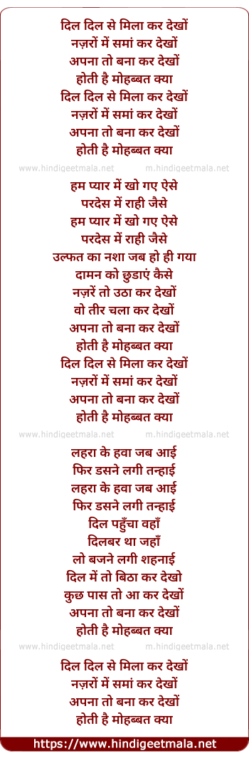 lyrics of song Dil Dil Se Mila Kar Dekho (Male Version)