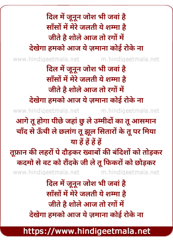 lyrics of song Dil Mein Junoon Josh Bhi Jawaan Hai