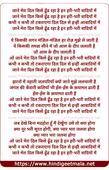 lyrics of song Jane Mera Dil Kise Dhundh Raha Hai
