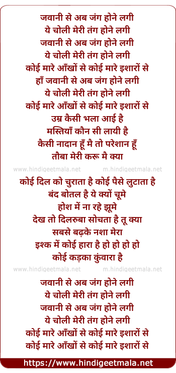lyrics of song Javani Se Ab Jang Hone Lagi