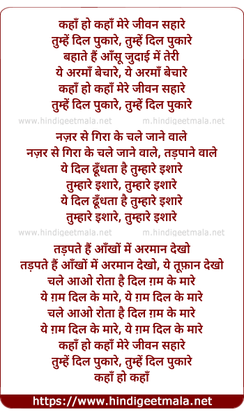lyrics of song Kaha Ho Kaha Mere Jiwan Sahaare