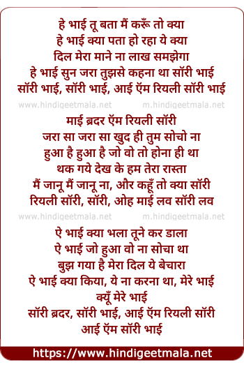 lyrics of song Sorry Bhai