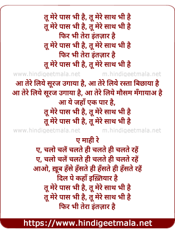 lyrics of song Tu Mere Paas Bhi Hai