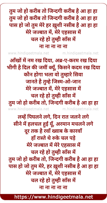 lyrics of song Tum Jo Ho Kareeb To