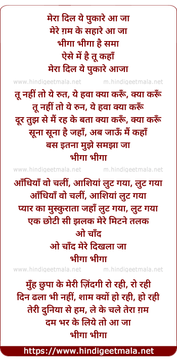 lyrics of song Meraa Dil Ye Pukaare Aa Jaa