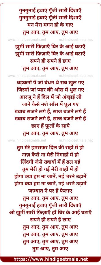 lyrics of song Gunagunaain Havaaen, Tum Aae