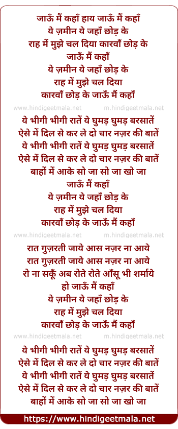 lyrics of song Jaaun Main Kahaan Ye Zamin Ye Jahaan Chhod Ke