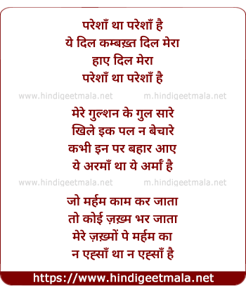 lyrics of song Pareshaan Thaa Pareshaan Hai Ye Dil Kamabakt Dil Meraa