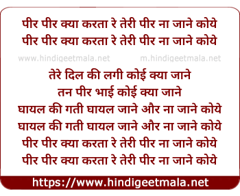 lyrics of song Pir Pir Kya Karata Re Teri Pir Na Jane Koye