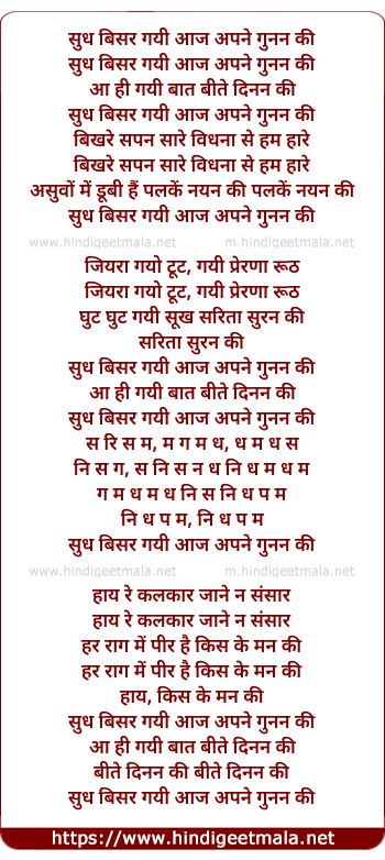 lyrics of song Sudh Bisar Gayi Aaj Apne Gunan Ki