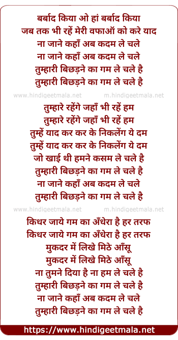 lyrics of song Na Jane Kahan Ab Kadam Le Chale