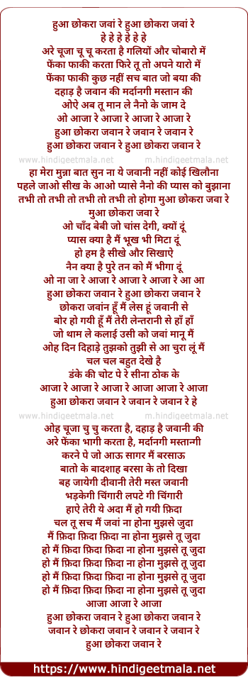 lyrics of song Hua Chokra Jawaan Re