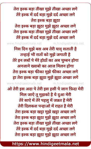 lyrics of song Tera Ishq Bada Teekha