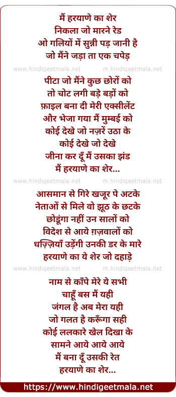 lyrics of song Haryana Ka Sher (Remix)