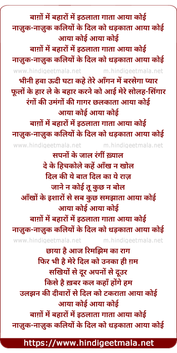 lyrics of song Baagho Me Baharo Me Ithlaata Gaata Aaya Koi