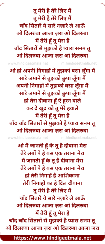 lyrics of song Tu Meri Hai, Tere Liye Me, Chand Sitare Ye Sare Nazare Le Aau