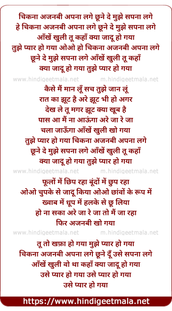 lyrics of song Chikna Ajnabi Apna Lage