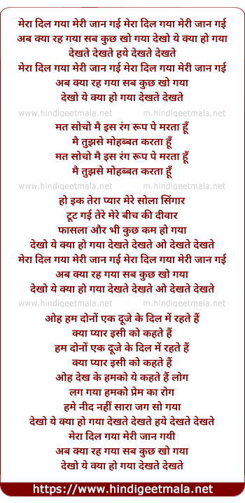 lyrics of song Mera Dil Gaya Meri Jaan Gayi