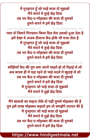 lyrics of song Mai Gunehgar Hu, Jo Chahe Saza Do Mujhko