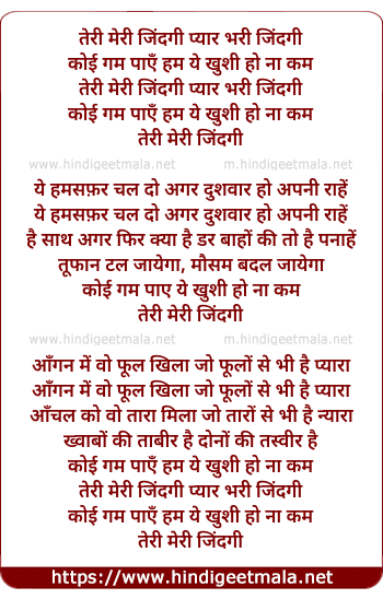 lyrics of song Teri Meri Zindagi Pyar Bhari Zindgi
