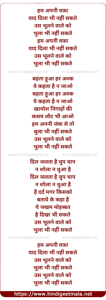 lyrics of song Hum Apni Wafa Yad Dila Bhi Nahin Sakte (Male)