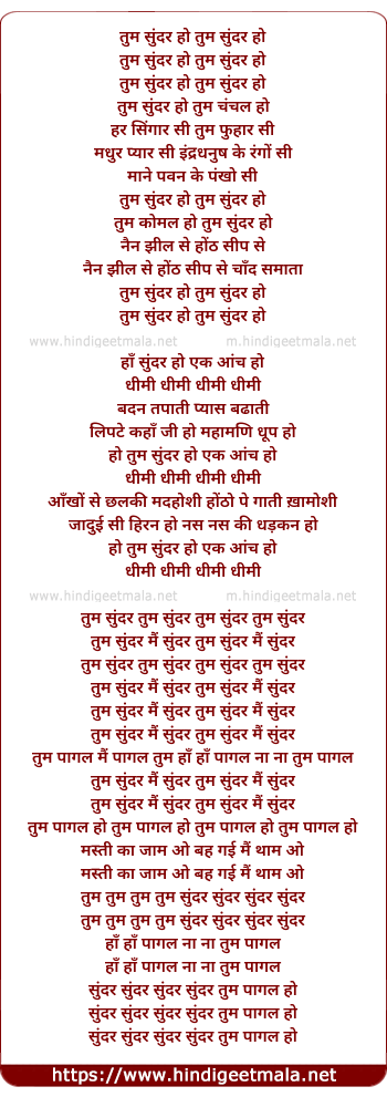lyrics of song Tum Sundar Ho