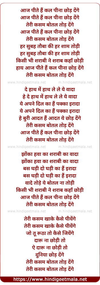 lyrics of song Aaj Peete Hain (Happy)