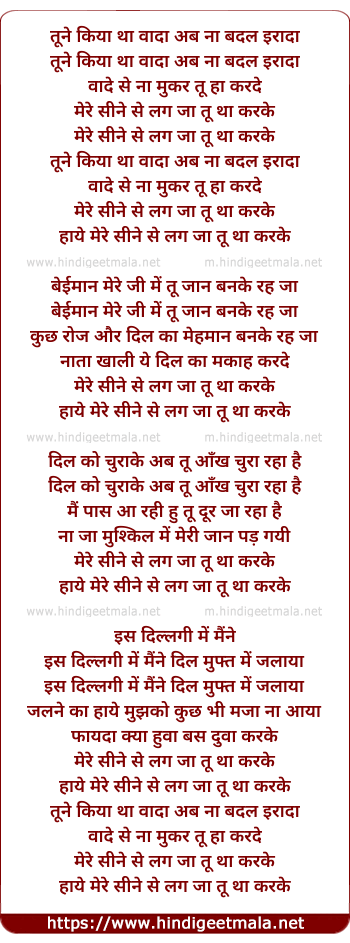 lyrics of song Mere Seene Se Lag Ja