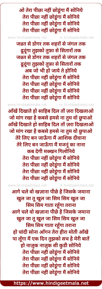 lyrics of song O Tera Peechha Nahi Chhodunga