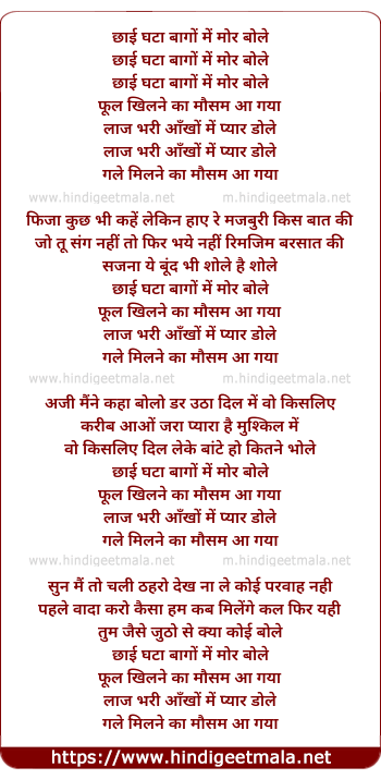 lyrics of song Chhayi Ghata Baago Me Mor Bole