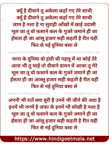 lyrics of song Kyu Hai Diwane Tu Akela, Kahan Gaye Tere Saathi