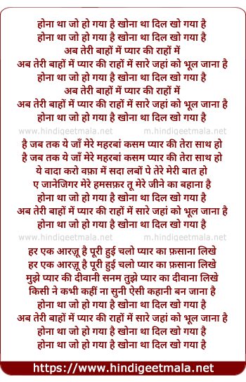 lyrics of song Hona Tha Jo Ho Gaya Hai, Khona Tha Dil Kho Gaya Hai