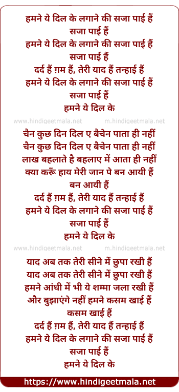 lyrics of song Humne Ye Dil Ke Lagane Ki Saza Payi Hai
