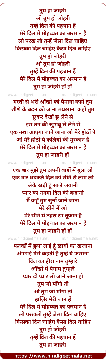 lyrics of song Tum Ho Johri