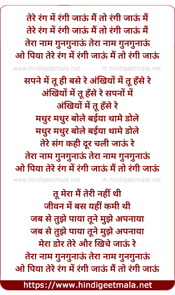 lyrics of song Tere Rang Me Rangi