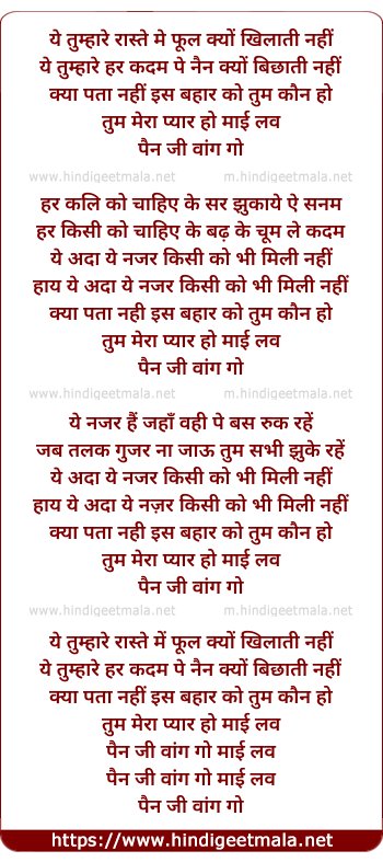 lyrics of song Ye Tumhare Raste Me Phool Kyu Khilati Nahi