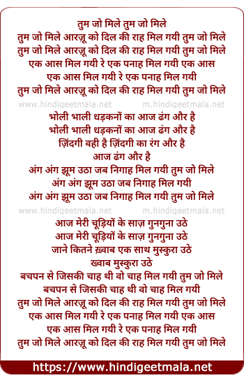 lyrics of song Tum Jo Mile Arzu Ko Dil Ki Rah Mil Gayi