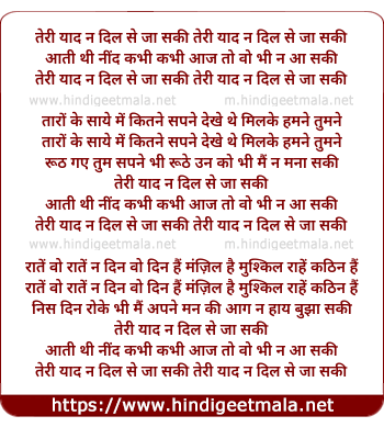 lyrics of song Teri Yaad Na Dil Se Ja Saki