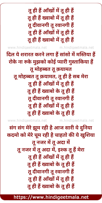 lyrics of song Tu Hi Hai (Female)