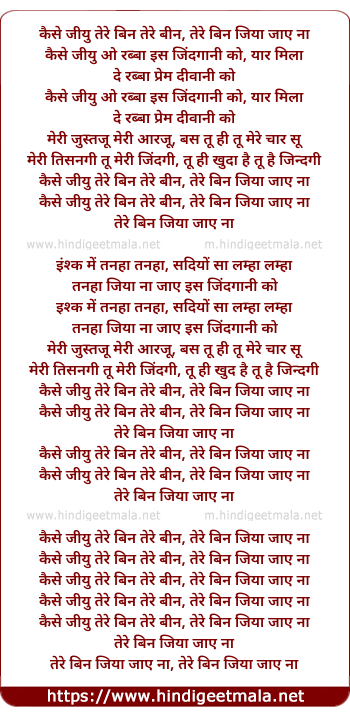 lyrics of song Kaise Jiyu Tere Bin (Remix)