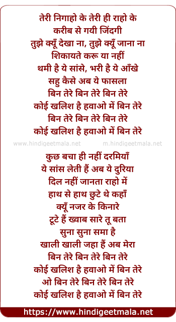 lyrics of song Bin Tere (Reprise)
