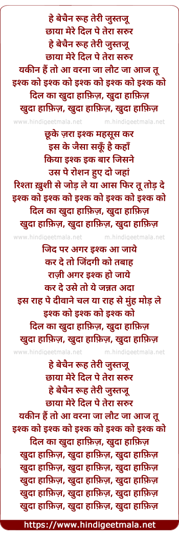 lyrics of song Khuda Haafiz (Remix)