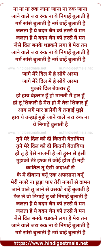 lyrics of song Janewale Zara Ruk Ja