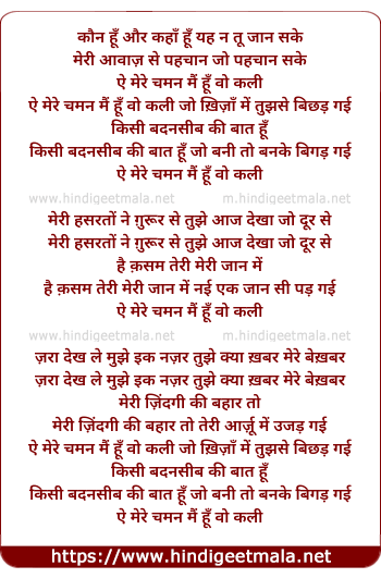 lyrics of song Ae Mere Chaman Mai Hu Wo Kali