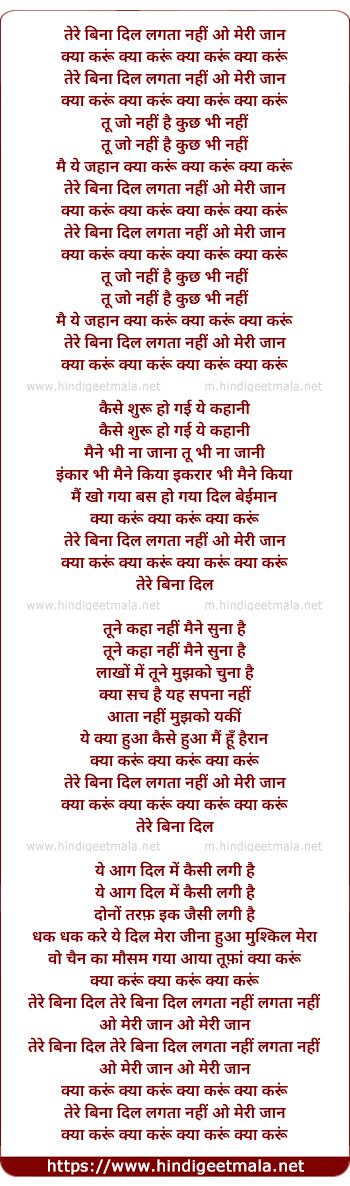 lyrics of song Tere Bina Dil Lagta Nahi