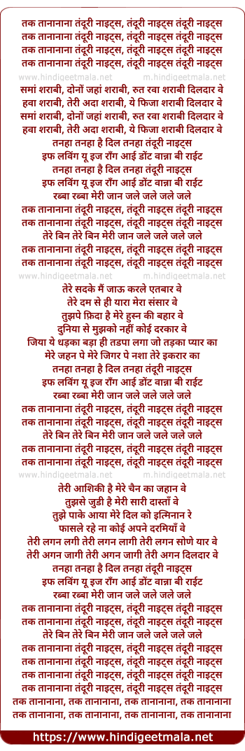 lyrics of song Tandoori Nights (Remix)