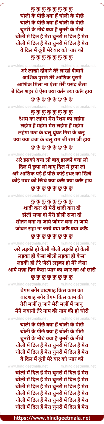 lyrics of song Choli Ke Pichhe Kya Hai (Male)